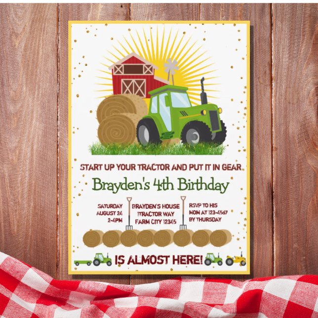 Invitación Tractor Verde 🚜 Camiones Fiesta de Cumpleaños Tem (Subido por el creador)