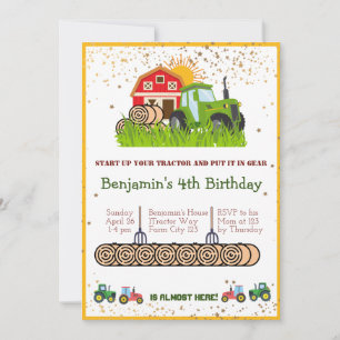 Invitación Tractor verde   Fiesta de cumpleaños temática de l