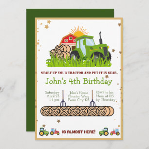 Invitación Tractor verde   Fiesta de cumpleaños temática de l