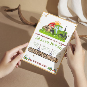 Invitación Tractor verde   Fiesta de cumpleaños temática de l