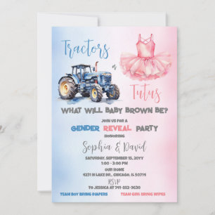 Invitación Tractores o Fiesta de revelación de género Tutus