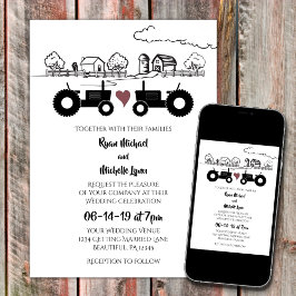 Invitación Tractors in LOVE Black and White Farm Wedding