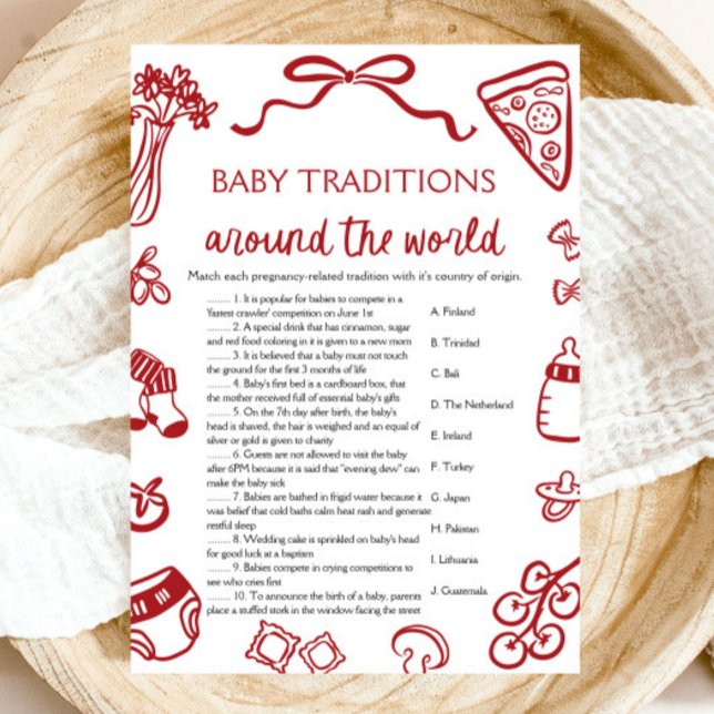 Invitación Tradición de bebés a mano en todo el mundo (Hand Drawn Baby Traditions Around The World Game)