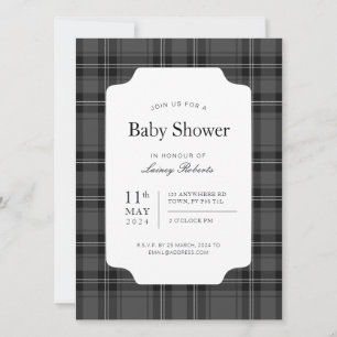 Invitación Tradición Monocromo Tartán blanco y negro