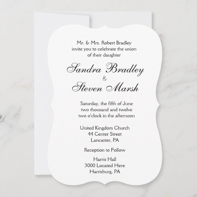 Invitación tradicional a la boda blanca (Anverso)
