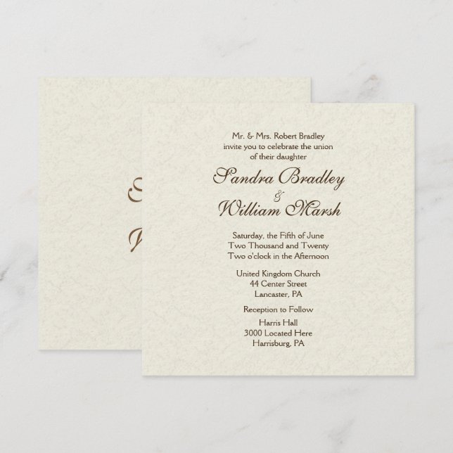 Invitación tradicional a la boda de marfil (Anverso / Reverso)