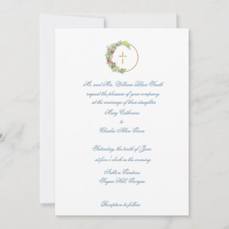 Invitación tradicional a la boda, floral con cruz