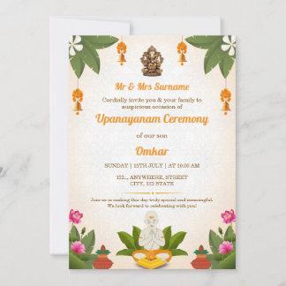 Invitación tradicional a la ceremonia Upanayanam