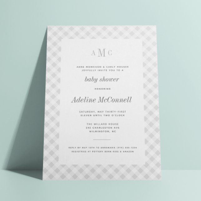 Invitación tradicional Baby Shower de Gray Gingham (Subido por el creador)