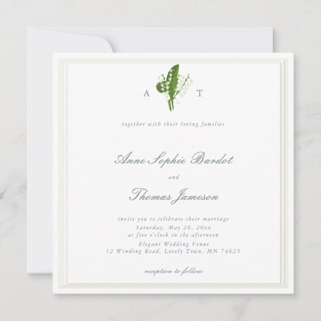 Invitación Tradicional Boda Triple Grabado en relieve de Lill (Anverso)