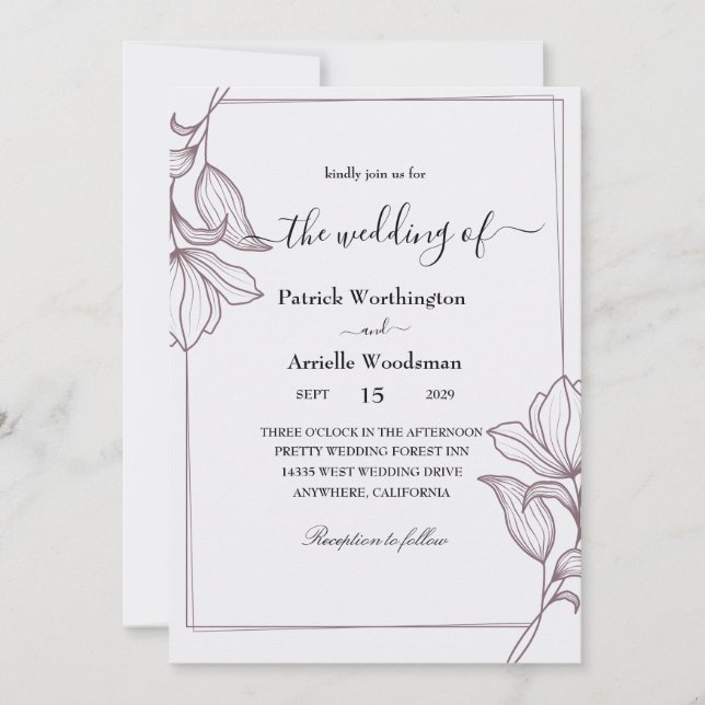 invitación tradicional de boda floral (Anverso)