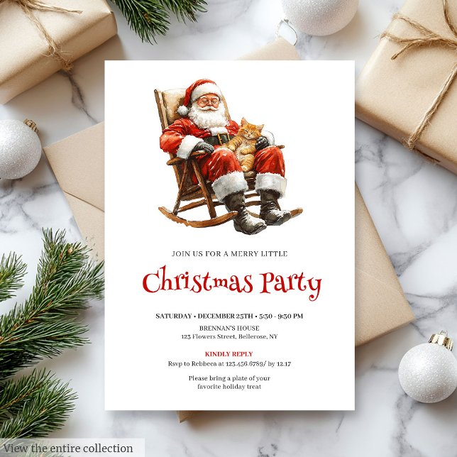 Invitación tradicional de fiesta navideña de Santa (Traditional Santa Festive Christmas Party Invite)