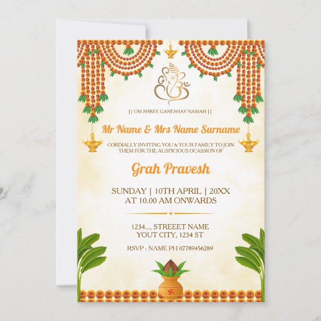 Invitación tradicional de inauguración de casa con (Anverso)