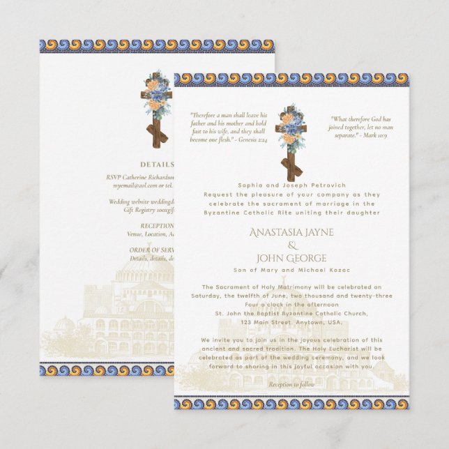 Invitación tradicional de la boda cruzada de la BY (Anverso / Reverso)