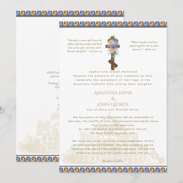 Invitación tradicional de la boda cruzada de la BY (Anverso / Reverso)