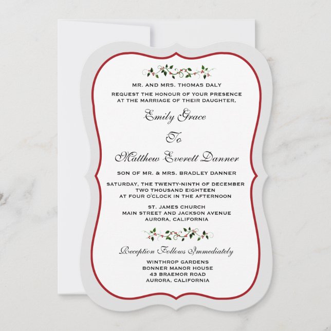 Invitación tradicional del Boda de vacaciones de d (Anverso)