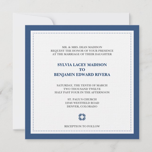 Invitación tradicional del boda del cuadrado de la (Anverso)