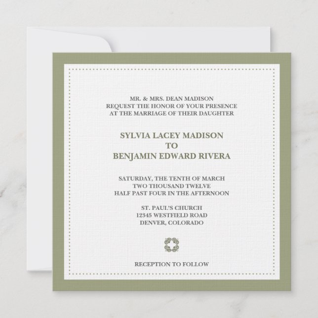 Invitación tradicional del boda del cuadrado verde (Anverso)