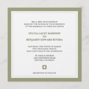 Invitación tradicional del boda del cuadrado verde