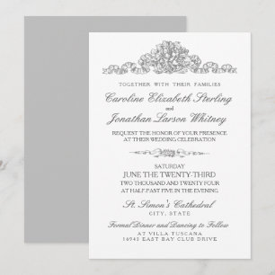 Invitación Tradicional elegante   Boda Gris de Versalles