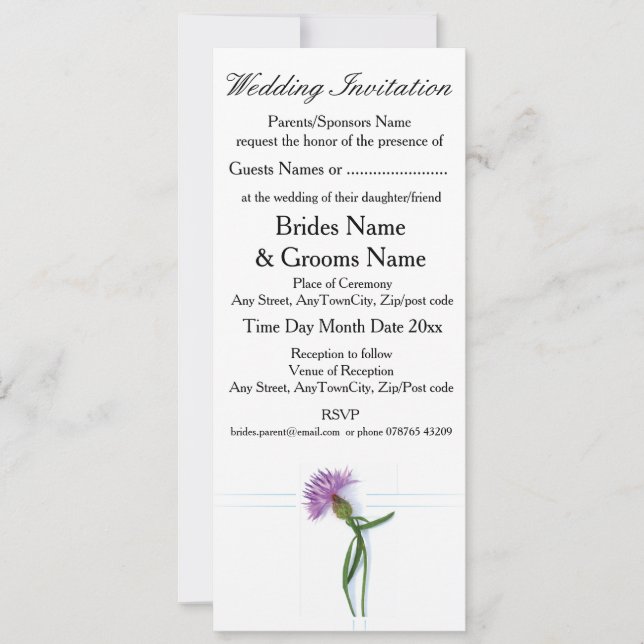 Invitación Tradicional escocés y Boda celta Thistle (Anverso)