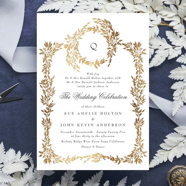 Invitación tradicional Escudo Monograma Clásico Boda Elegante (Subido por el creador)