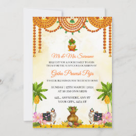 Invitación tradicional india a la puja de Griha Pr