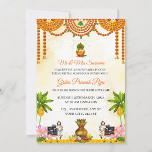 Invitación tradicional india a la puja de Griha Pr