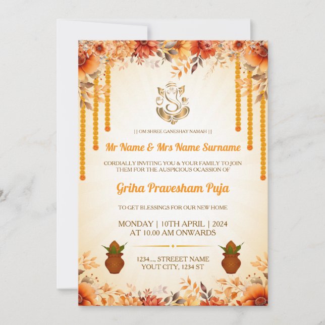 Invitación tradicional india Griha Pravesham (Anverso)