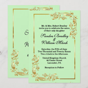 Invitación Tradicional Verde con Marco Dorado