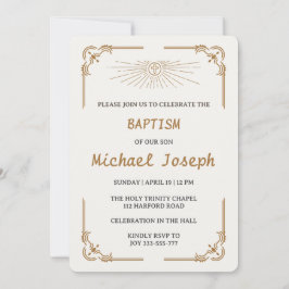 Invitación Traditional Christian Baptism for Son Gold Cross