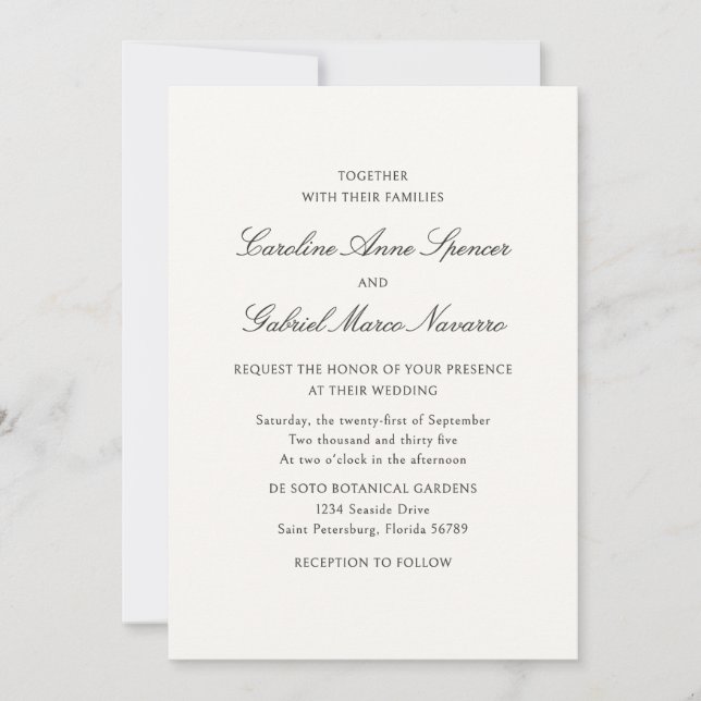 Invitación Traditional Classic Simplistic Wedding Invitation (Anverso)