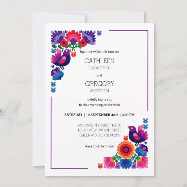Invitación Traditional Colorful Folk Vibrant Pattern Wedding (Anverso)