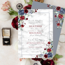 Invitación Traditional Dusty Blue Burgundy Floral Wedding Inv