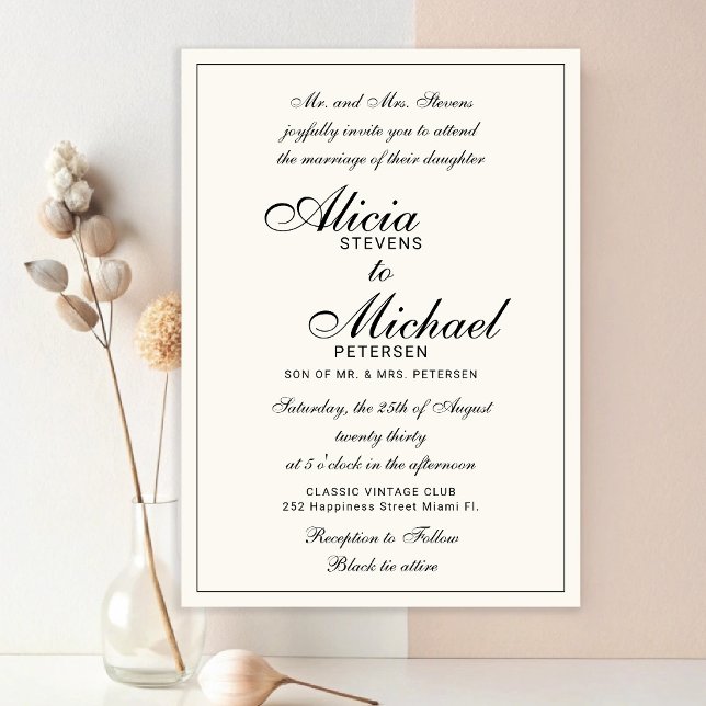 Invitación Traditional elegant classic black ivory wedding (Subido por el creador)