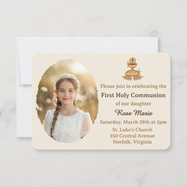 Invitación Traditional First Holy Communion Photo (Anverso)