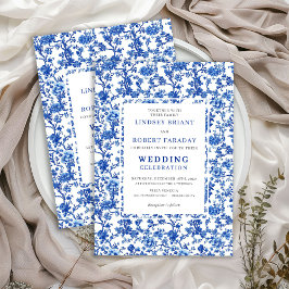 Invitación Traditional French Toile Blue Floral Wedding 