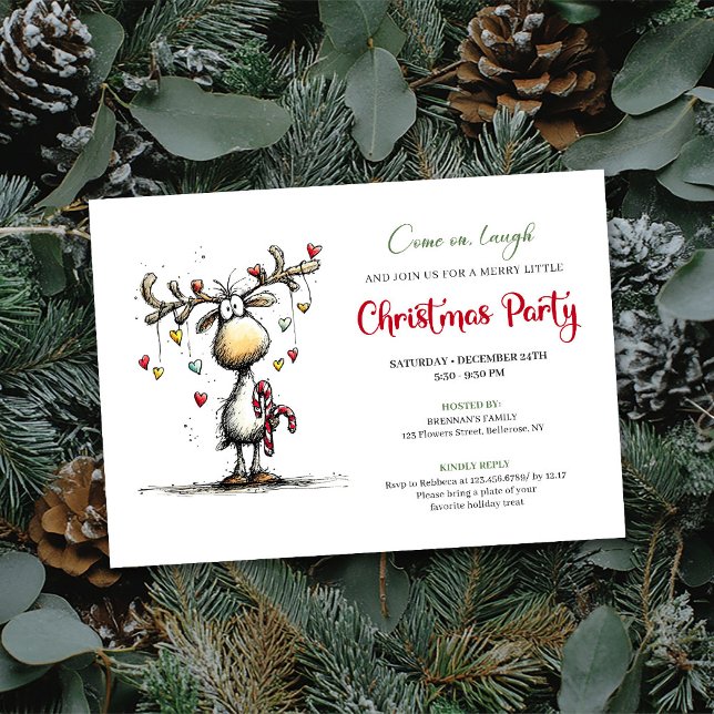 Invitación Traditional funny reindeer Christmas party invite (Traditional funny reindeer Christmas party invite

)