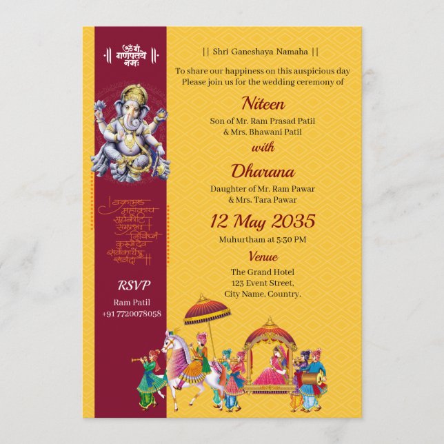 Invitación Traditional Ganesha Indian Wedding Invitation (Anverso)