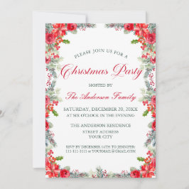 Invitación Traditional Holly & Roses Christmas Party