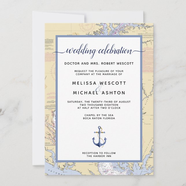 Invitación Traditional #Nautical Wedding | MIKE / Annapolis (Anverso)