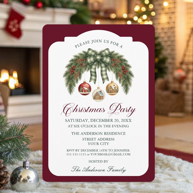 Invitación Traditional Rustic Burgundy Christmas Party   (Subido por el creador)