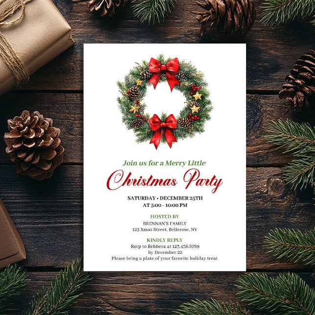 Invitación Traditional Watercolor Christmas Wreath Invite (Traditional Watercolor Christmas Wreath Invite)
