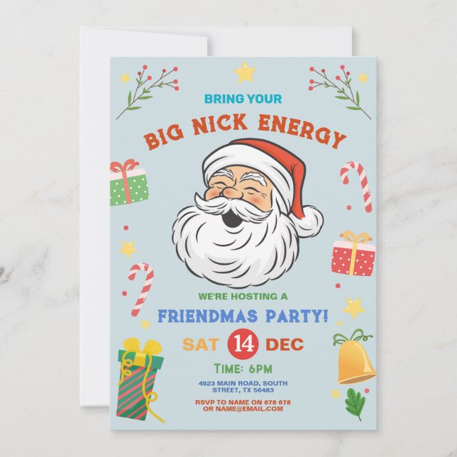 Invitación Trae a tus grandes Nick Energy Friendmas Navidades (Anverso)
