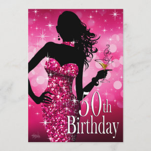Invitación Trae la espuma de Bling 50 cumpleaños   fucsia