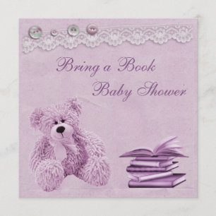 Invitación Trae un libro Lilac Teddy Vintage Lace Baby Shower