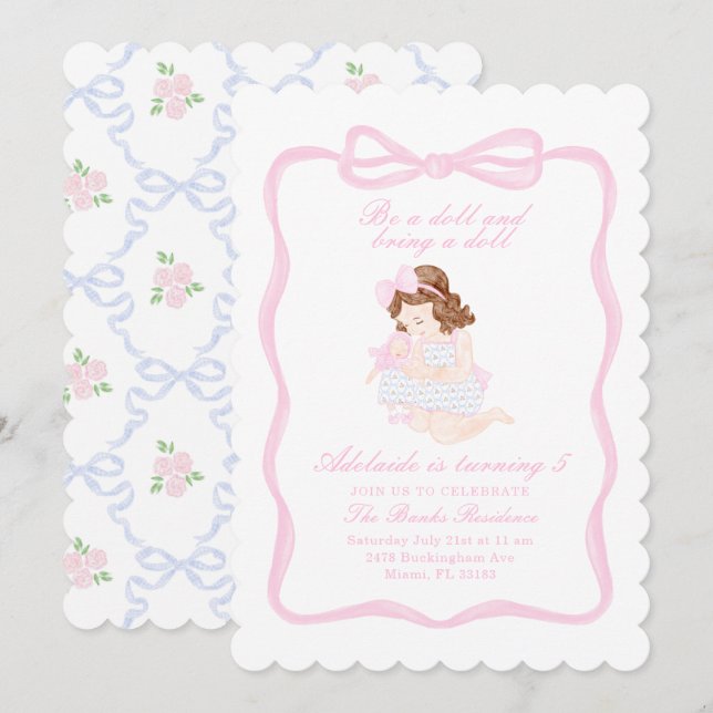 Invitación Traer un abuelo precoz de cumpleaños de muñeca (Anverso / Reverso)