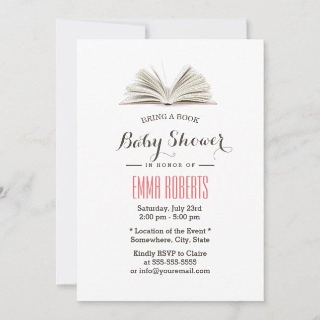 Invitación Traer un Baby Shower de solicitud de libro (Anverso)