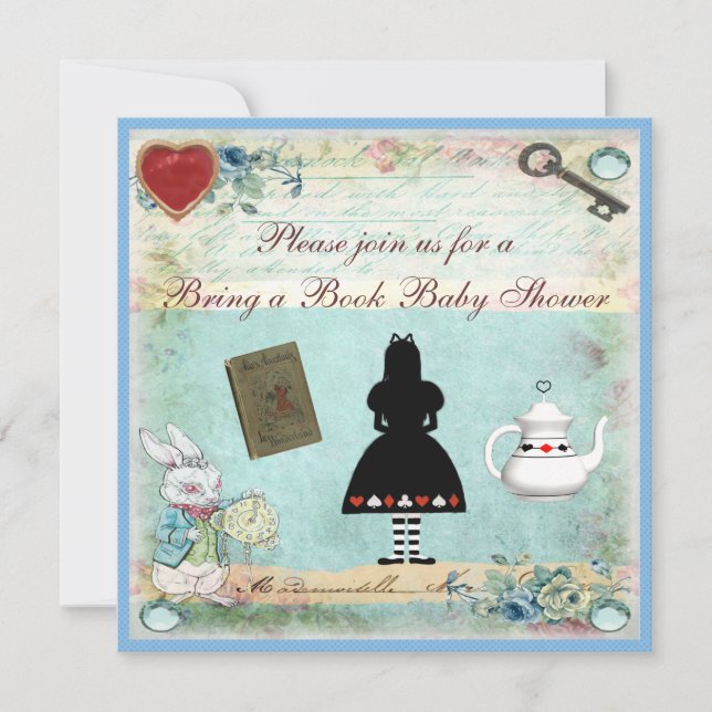 Invitación Traer un libro Alicia en el Baby Shower de Wonderl (Anverso)