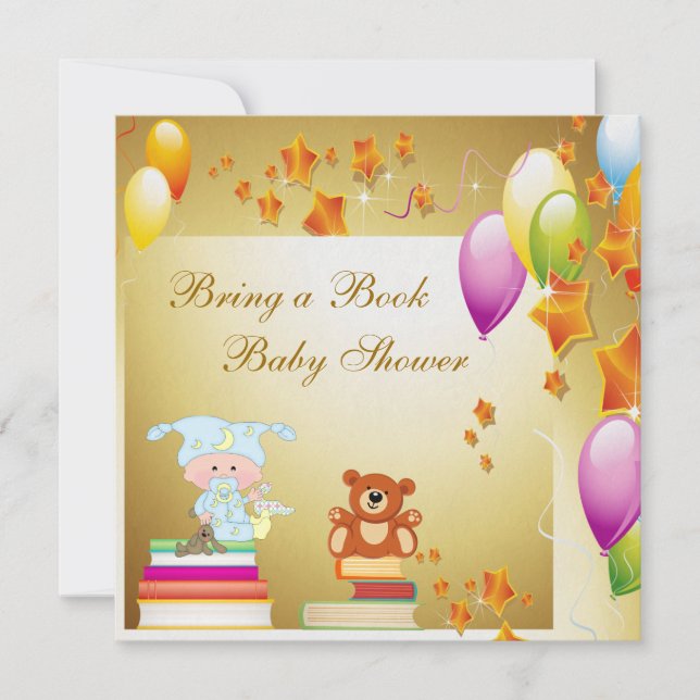 Invitación Traiga a libro el oro elegante Baby Shower del (Anverso)